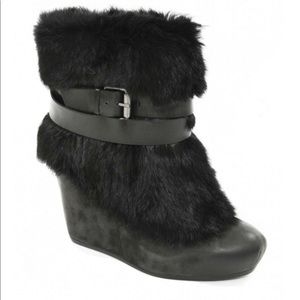 ASH Hannah Ankle Boots Blk Leather Rabbit Fur Cuff